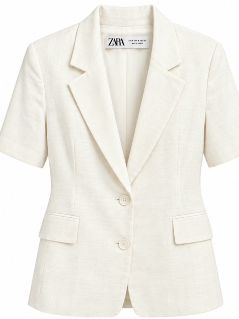 Zara Linen Cream Short-Sleeve Tailored Blazer